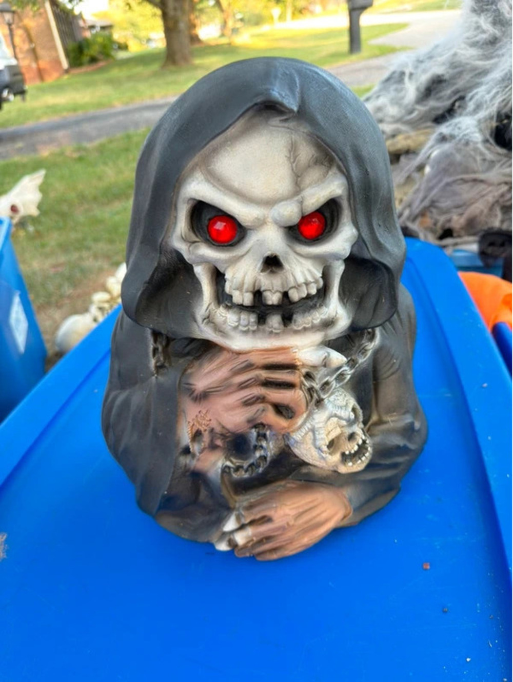 Easter Unlimited Vintag Grim Reaper Latex Foam Skull Prop 13” Red Eyes Halloween